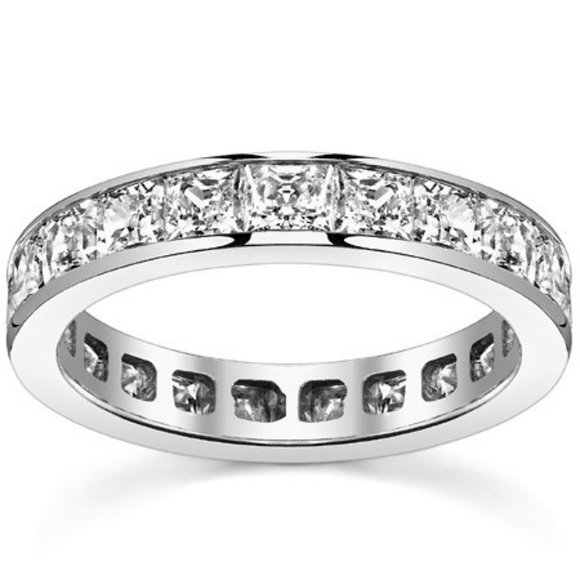 Princess Moissanite Channel Eternity Ring In 14k18k Gold - Picture 1 of 4